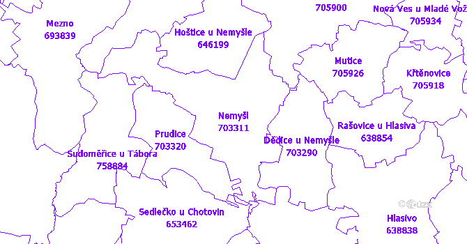 Katastrální mapa Nemyšl - přehledová mapa katastrálního území