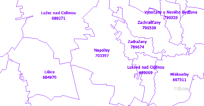 Katastrální mapa Nepolisy - přehledová mapa katastrálního území