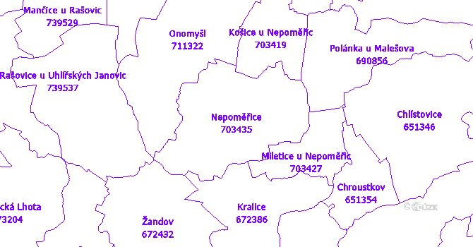 Katastrální mapa Nepoměřice - přehledová mapa katastrálního území