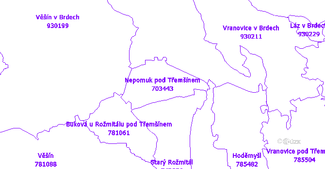 Katastrální mapa Nepomuk pod Třemšínem - přehledová mapa katastrálního území