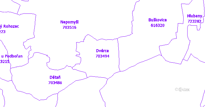 Katastrální mapa Dvérce - přehledová mapa katastrálního území