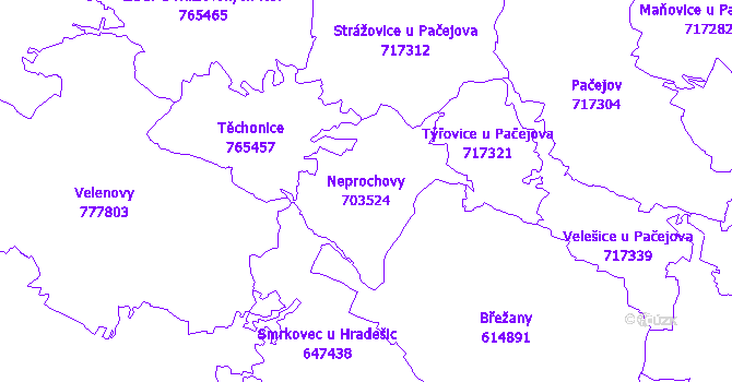 Katastrální mapa Neprochovy - přehledová mapa katastrálního území