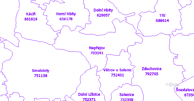 Katastrální mapa Nepřejov - přehledová mapa katastrálního území