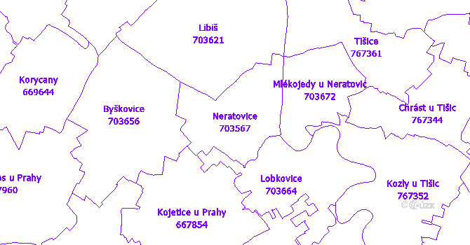 Katastrální mapa Neratovice - přehledová mapa katastrálního území