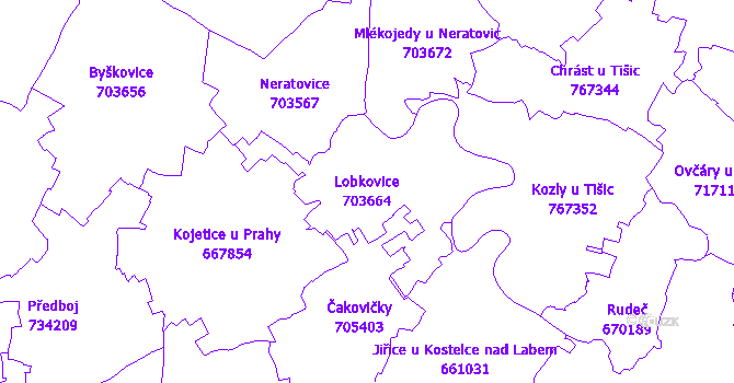 Katastrální mapa Lobkovice - přehledová mapa katastrálního území
