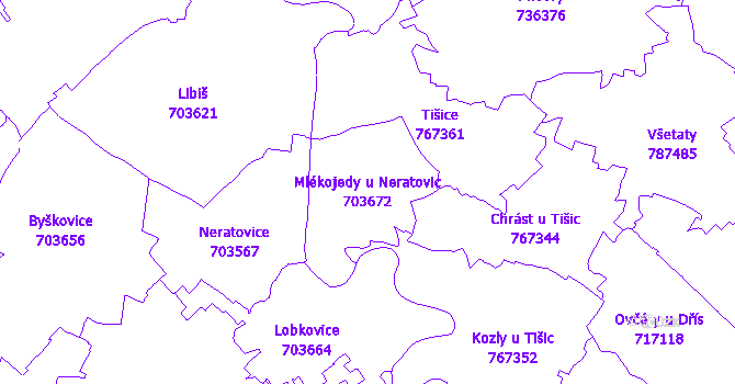 Katastrální mapa Mlékojedy u Neratovic - přehledová mapa katastrálního území