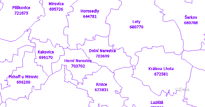 Katastrální mapa Dolní Nerestce - přehledová mapa katastrálního území
