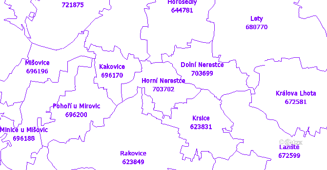 Katastrální mapa Horní Nerestce - přehledová mapa katastrálního území