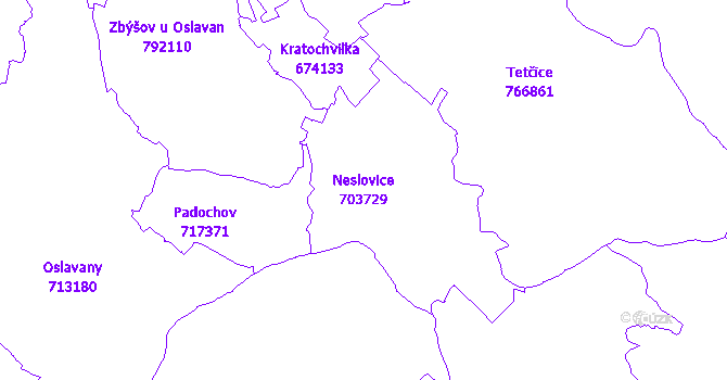 Katastrální mapa Neslovice - přehledová mapa katastrálního území