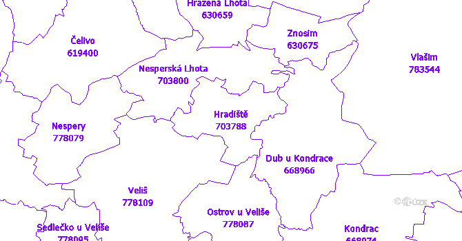 Katastrální mapa Hradiště - přehledová mapa katastrálního území