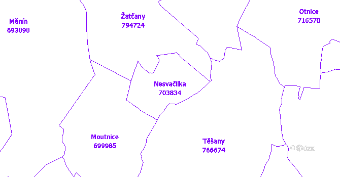 Katastrální mapa Nesvačilka - přehledová mapa katastrálního území