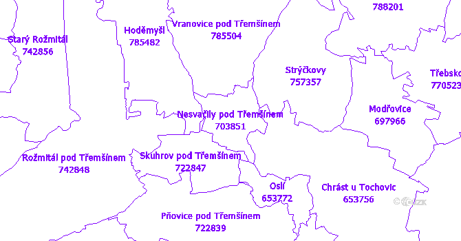 Katastrální mapa Nesvačily pod Třemšínem - přehledová mapa katastrálního území