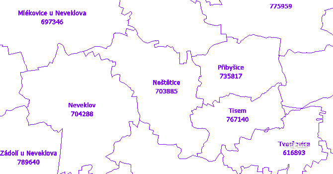 Katastrální mapa Neštětice - přehledová mapa katastrálního území