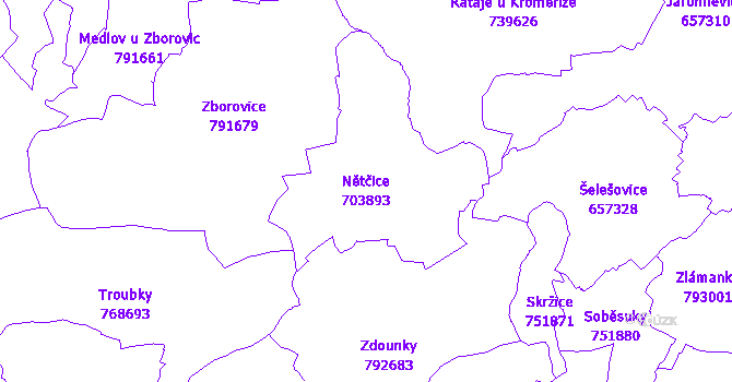 Katastrální mapa Nětčice - přehledová mapa katastrálního území