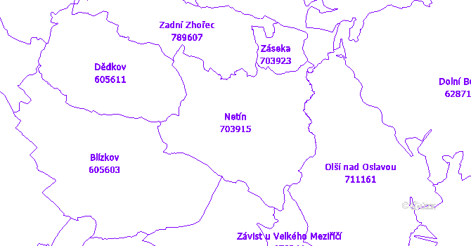 Katastrální mapa Netín - přehledová mapa katastrálního území