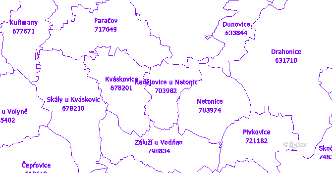 Katastrální mapa Radějovice u Netonic - přehledová mapa katastrálního území