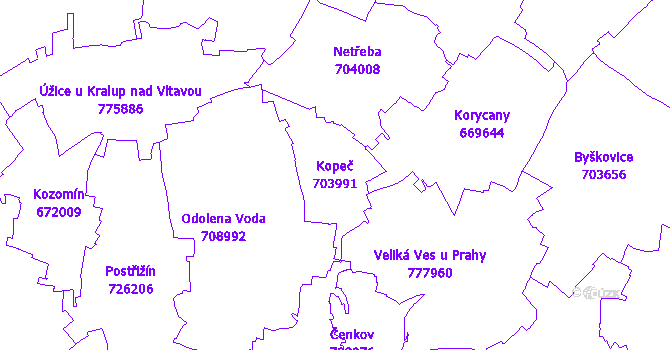 Katastrální mapa Kopeč - přehledová mapa katastrálního území