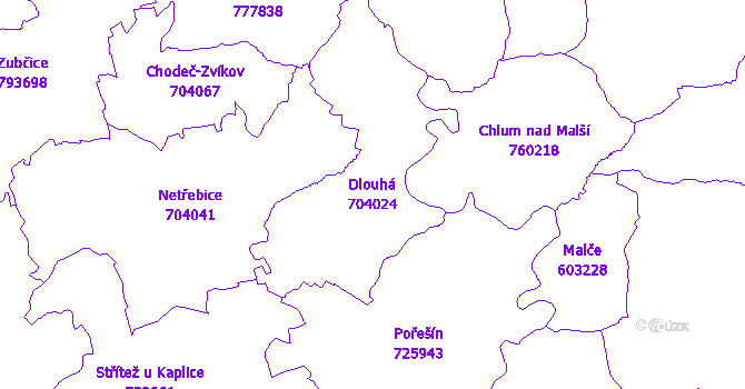 Katastrální mapa Dlouhá - přehledová mapa katastrálního území
