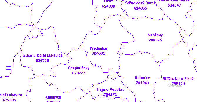 Katastrální mapa Předenice - přehledová mapa katastrálního území