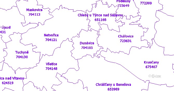 Katastrální mapa Dunávice - přehledová mapa katastrálního území