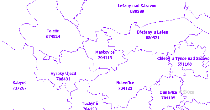 Katastrální mapa Maskovice - přehledová mapa katastrálního území