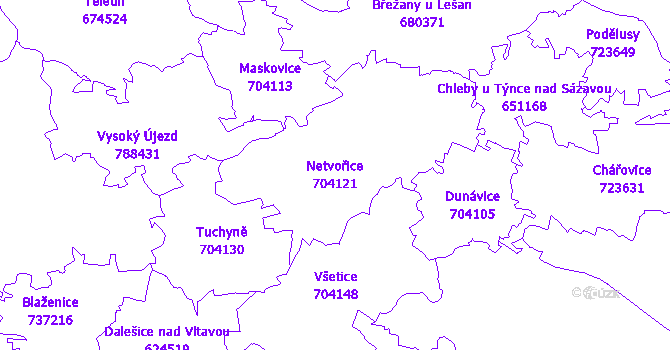 Katastrální mapa Netvořice - přehledová mapa katastrálního území