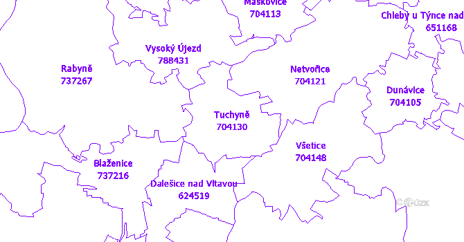 Katastrální mapa Tuchyně - přehledová mapa katastrálního území