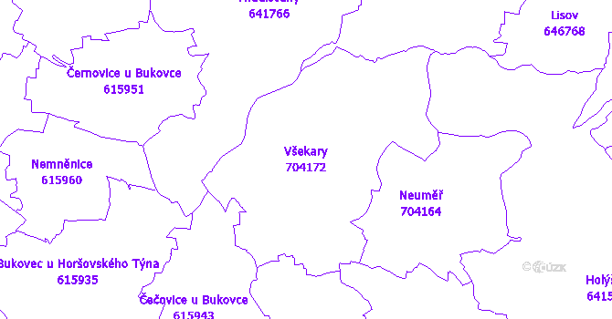 Katastrální mapa Všekary - přehledová mapa katastrálního území