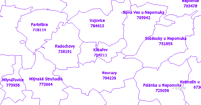 Katastrální mapa Klikařov - přehledová mapa katastrálního území