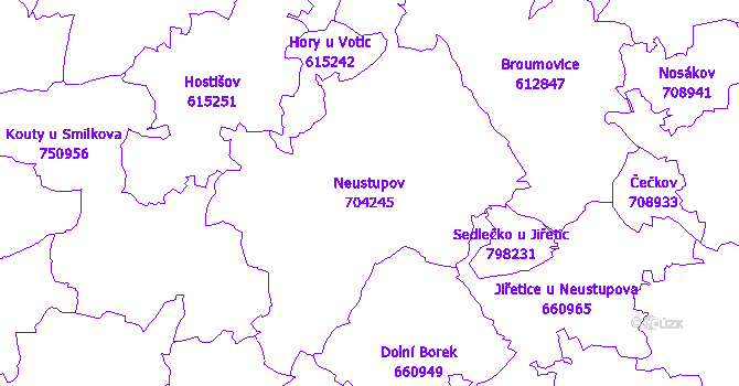 Katastrální mapa Neustupov - přehledová mapa katastrálního území