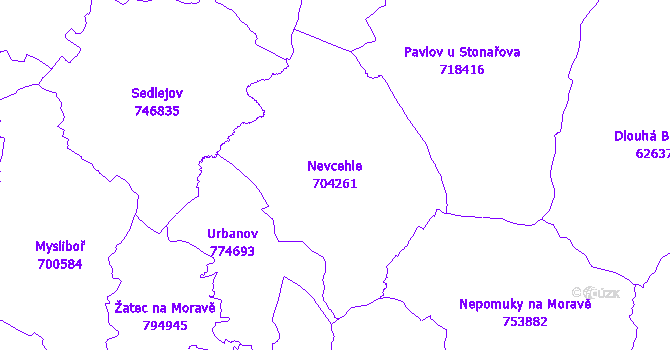 Katastrální mapa Nevcehle - přehledová mapa katastrálního území