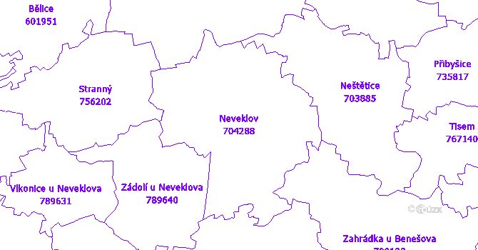Katastrální mapa Neveklov - přehledová mapa katastrálního území