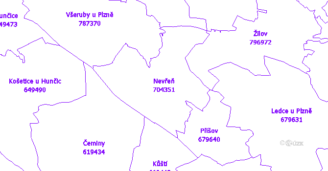 Katastrální mapa Nevřeň - přehledová mapa katastrálního území
