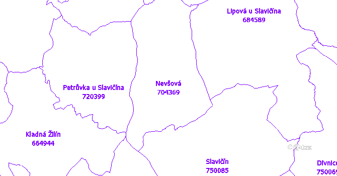 Katastrální mapa Nevšová - přehledová mapa katastrálního území