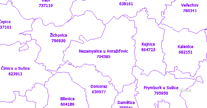 Katastrální mapa Nezamyslice u Horažďovic