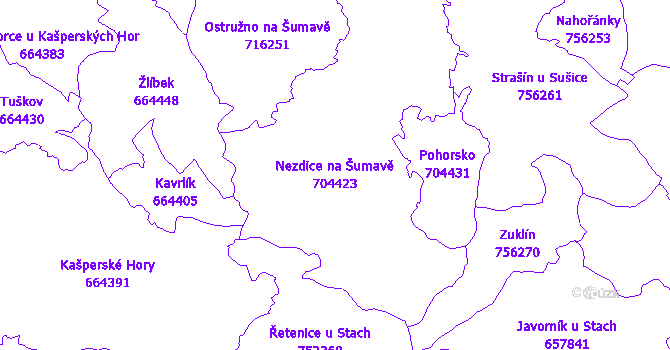 Katastrální mapa Nezdice na Šumavě - přehledová mapa katastrálního území