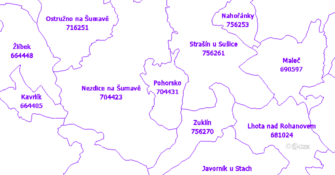 Katastrální mapa Pohorsko - přehledová mapa katastrálního území