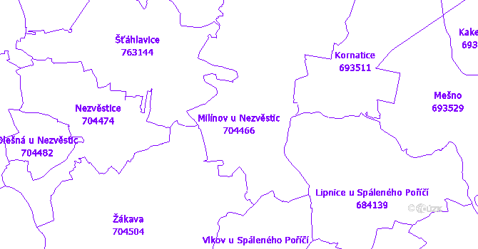 Katastrální mapa Milínov u Nezvěstic - přehledová mapa katastrálního území