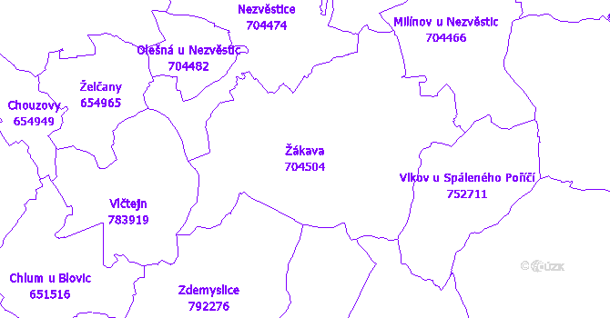Katastrální mapa Žákava - přehledová mapa katastrálního území