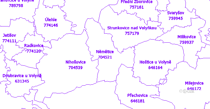Katastrální mapa Němětice - přehledová mapa katastrálního území