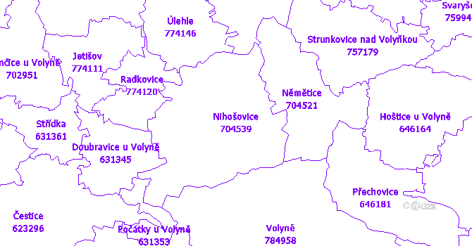 Katastrální mapa Nihošovice - přehledová mapa katastrálního území