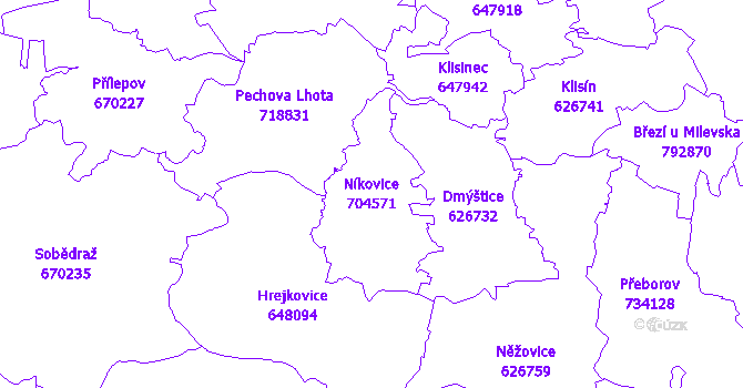 Katastrální mapa Níkovice - přehledová mapa katastrálního území