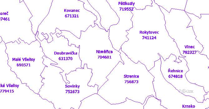 Katastrální mapa Niměřice - přehledová mapa katastrálního území