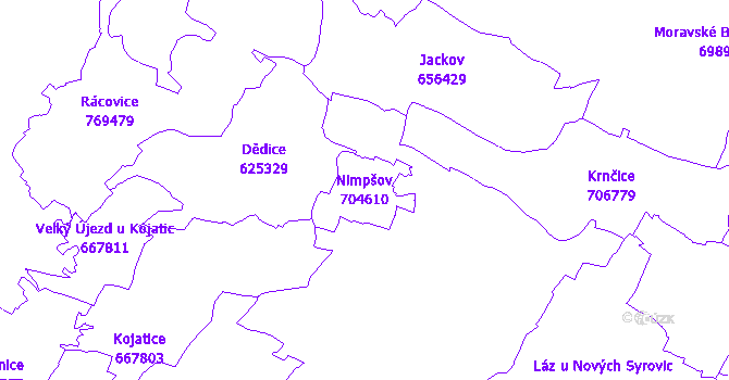 Katastrální mapa Nimpšov - přehledová mapa katastrálního území