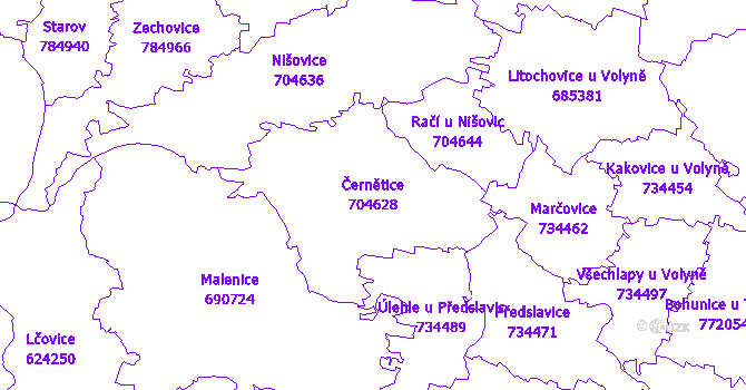 Katastrální mapa Černětice - přehledová mapa katastrálního území