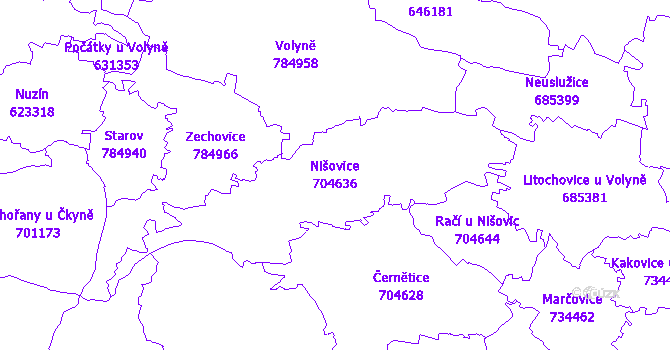 Katastrální mapa Nišovice - přehledová mapa katastrálního území
