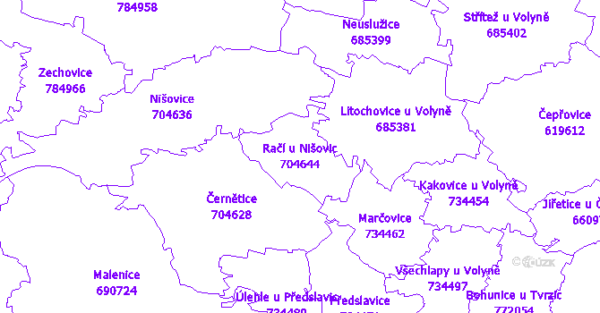 Katastrální mapa Račí u Nišovic - přehledová mapa katastrálního území