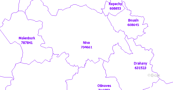 Katastrální mapa Niva - přehledová mapa katastrálního území