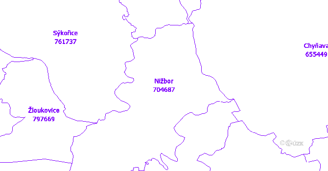 Katastrální mapa Nižbor - přehledová mapa katastrálního území