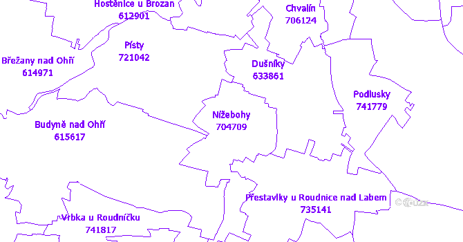 Katastrální mapa Nížebohy - přehledová mapa katastrálního území